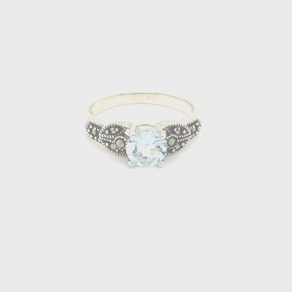 Eleanor: Art Deco Ring in Blue Topaz, Marcasite and Sterling Silver