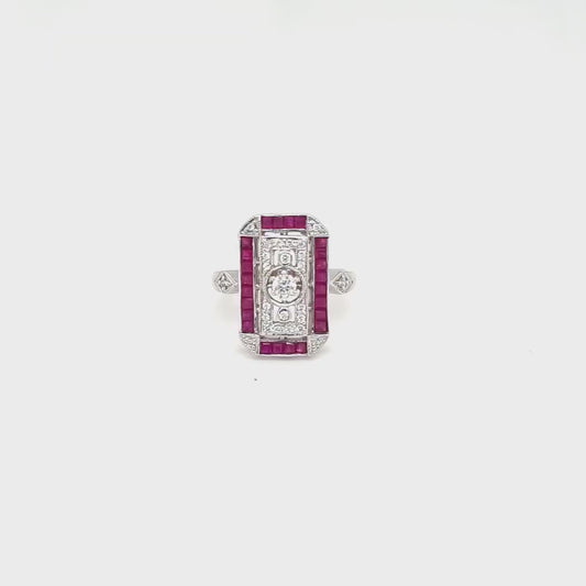 Dolores: Art Deco Style Ring in Natural Ruby, Cubic Zirconia and Sterling Silver