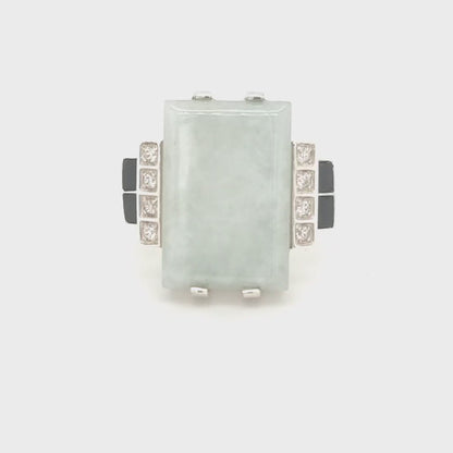 Dominique: Art Deco Design Ring in Jade Onyx Cubic Zirconia and Sterling Silver