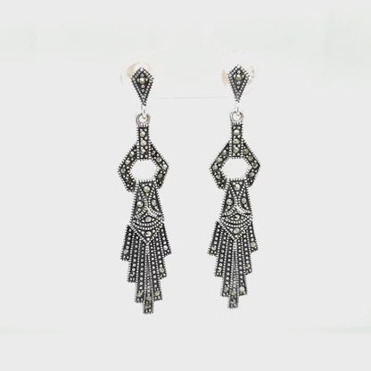 Penelope: Art Deco Drop Earrings in Marcasite and Sterling Silver