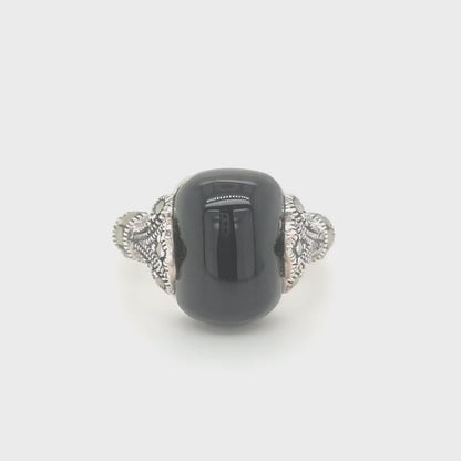 Maisie: Art Deco Ring in Black Onyx, Marcasite and Sterling Silver