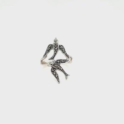 Joni: Swallow Ring in Marcasite and Sterling Silver