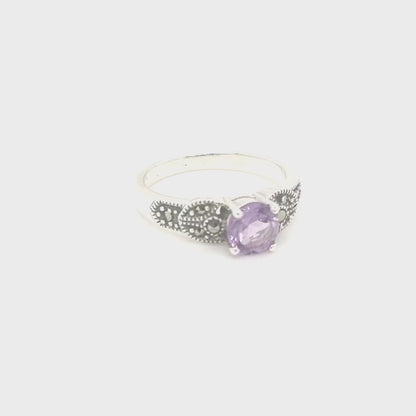 Eleanor: Art Deco Ring in Amethyst, Marcasite and Sterling Silver