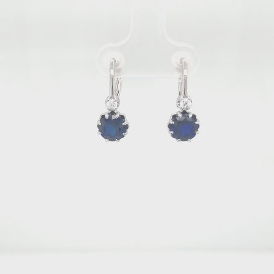 Lizzie: Antique Style Earrings in Blue Cubic Zirconia and Sterling Silver