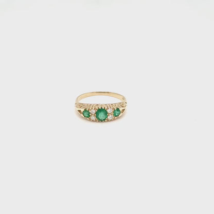 Matilda: Victorian Style Half Hoop Ring in 9ct Yellow Gold, Emerald and Diamond