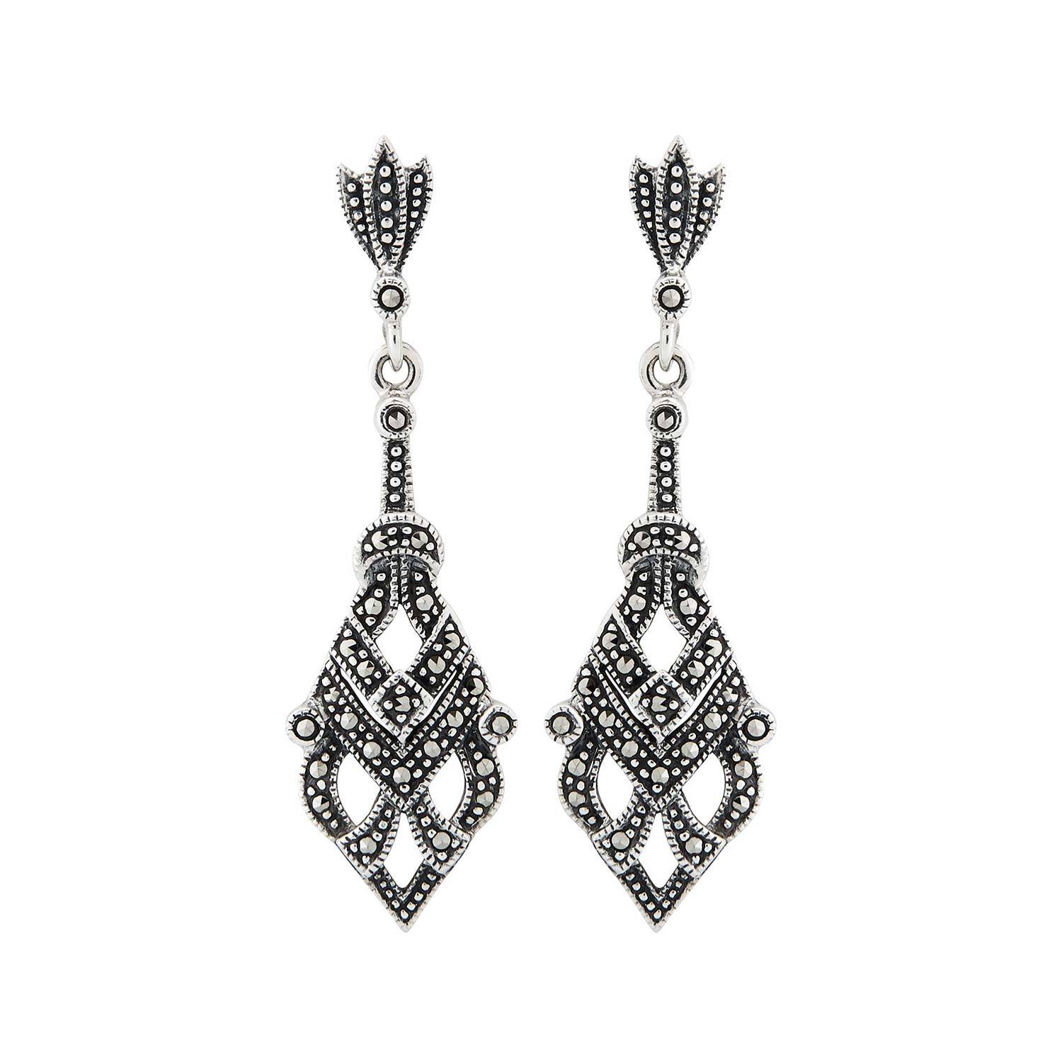 Art Deco Style Drop Earrings: Marcasite and Sterling Silver