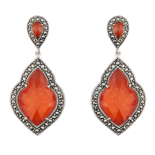 Wellington_&_North_Art_Deco_Jewellery_Rita_Red_Jade_Marcasite_925_Sterling_Silver_Drop_Earrings