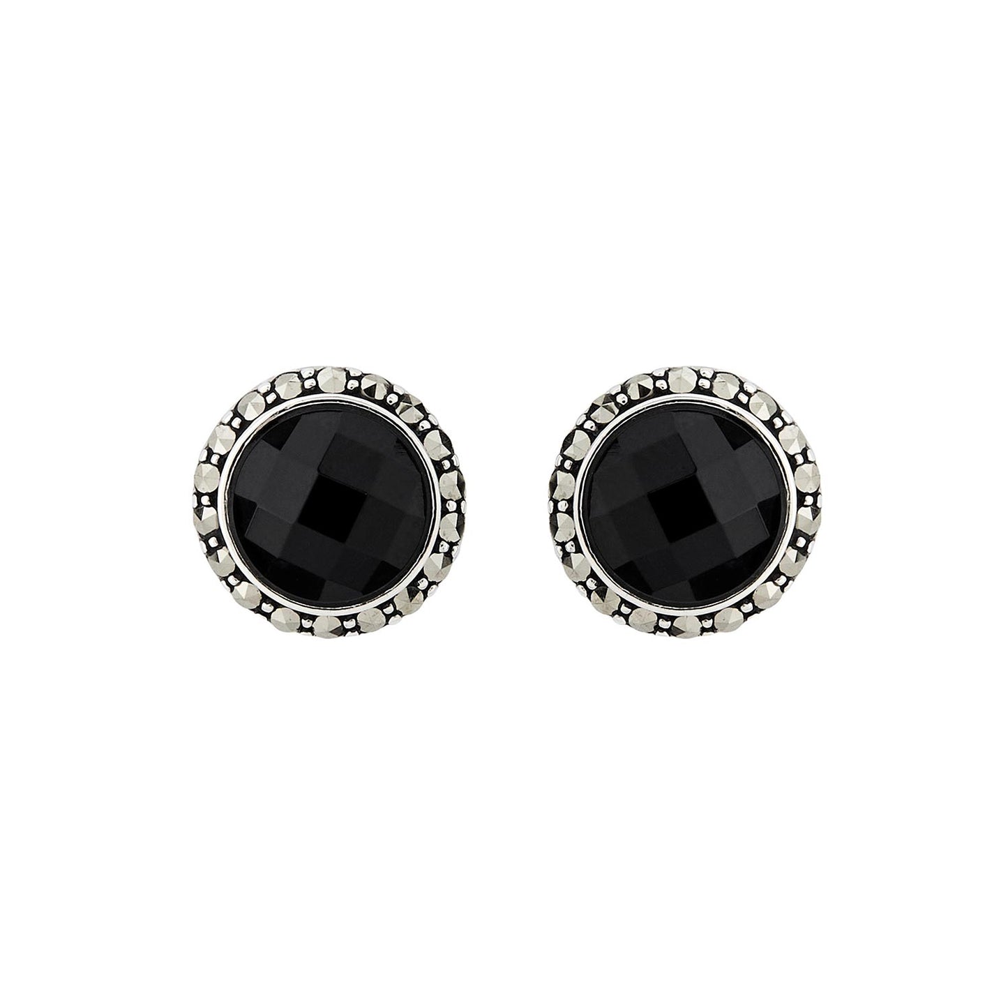 Jeanette: Stud Earrings in Faceted Black Onyx, Marcasite and  Sterling Silver