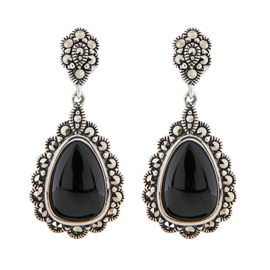Josephine: Elegant Edwardian Style Earrings in Onyx, Marcasite  and Sterling Silver