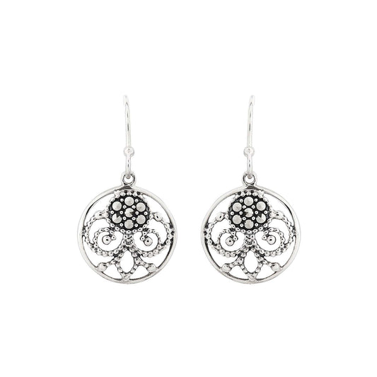 Lulu: Art Nouveau Style Filigree Drop Earrings in Marcasite and Sterling Silver
