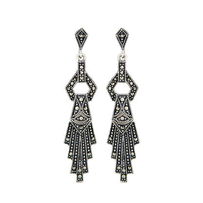 Penelope: Art Deco Drop Earrings in Marcasite and Sterling Silver